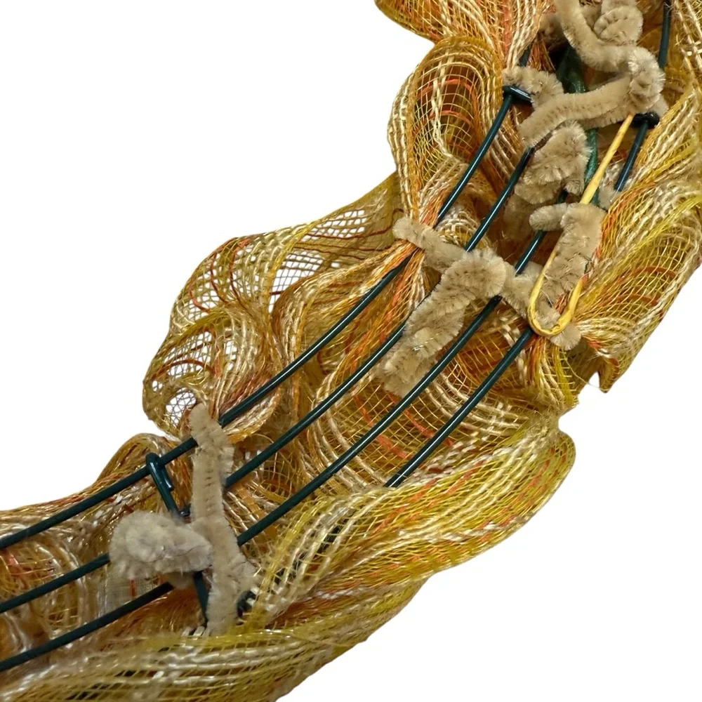 Handmade Fall Leaves & Pumpkin Deco Mesh Wreath – Gold Burlap Mesh – 21 Inches